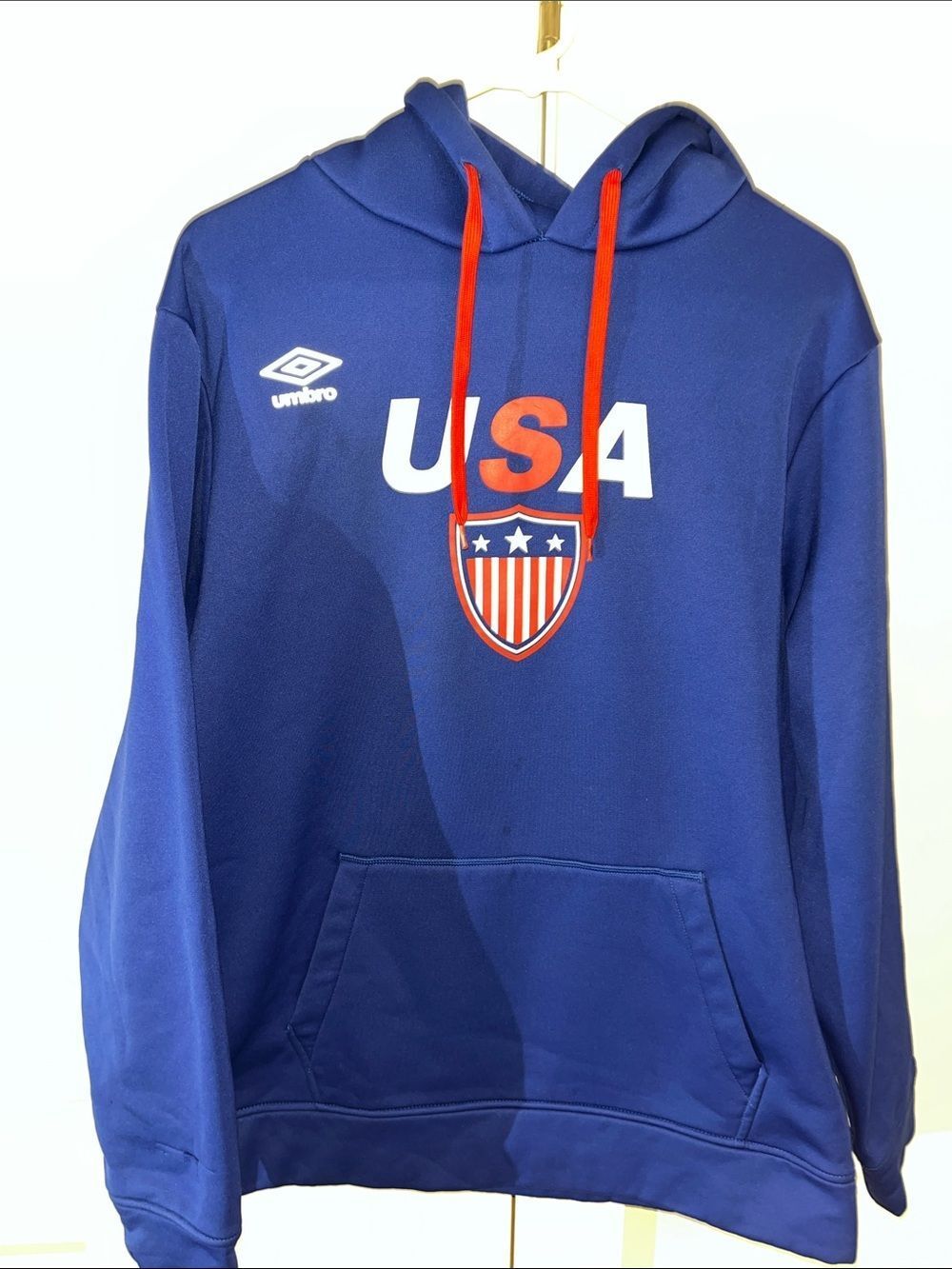 Blue Umbro Team Usa Mens National Soccer hooded hoodie fleece sweatshirt L Mens